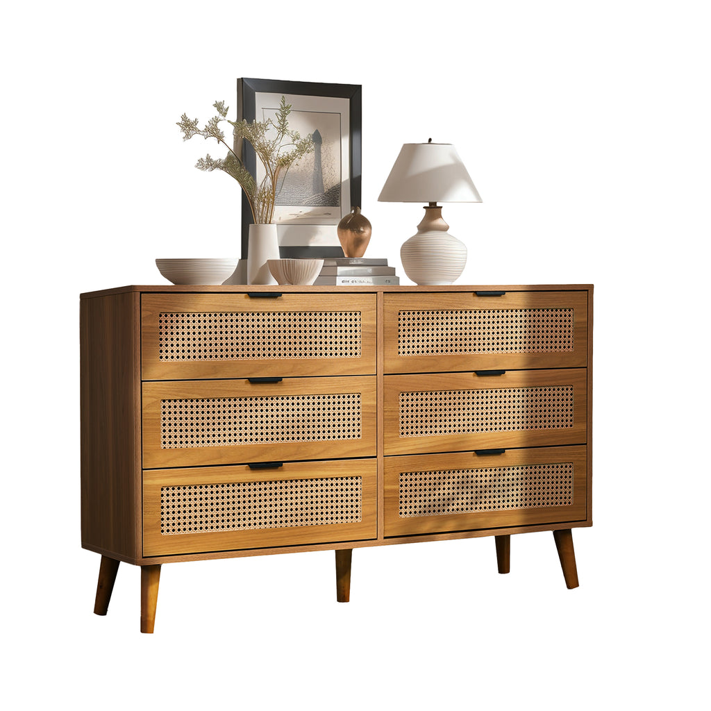 Dresser With 6 Drawers, Wooden Sideboard Drawer Cabinet, Drawer Dresser With Metal Handles, For Bedroom, Living Spaces, Office, Sideboard Highboard With Lots Of Storage, Dimensions W120 H76.5 D40 Cm