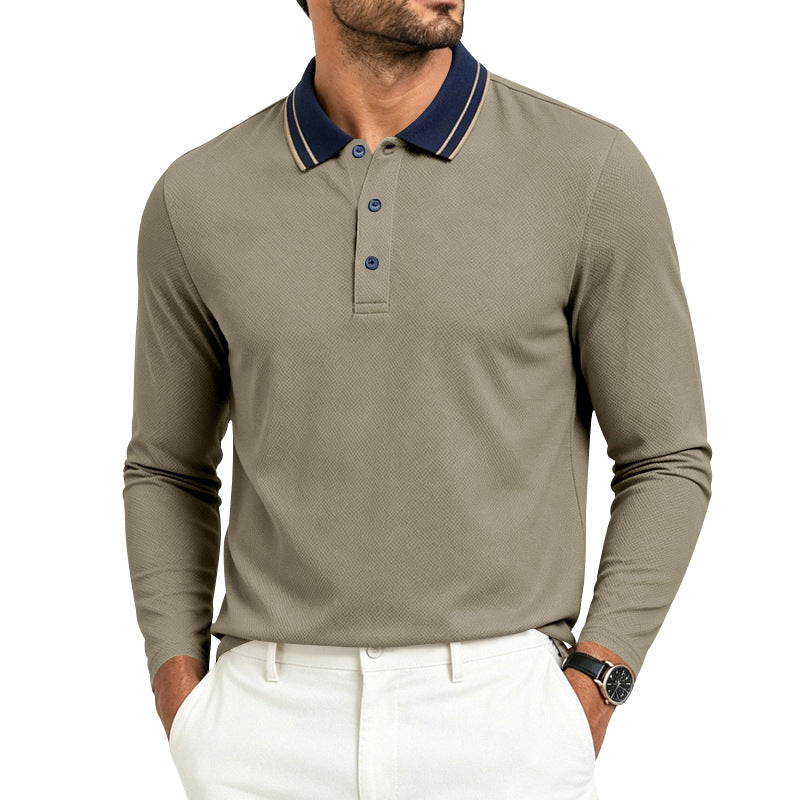 Mens Polo Shirt With Lapel Collar And Long Sleeves