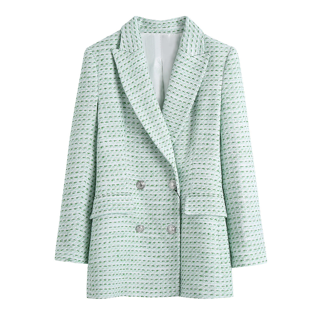 Plaid Textured Blazer Buttoned Tank Top Pleated Mini Skirt