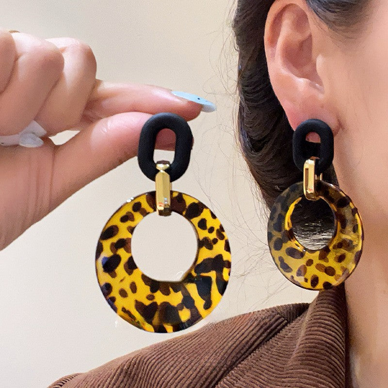 Minimal French Vintage Circular Flat Resin Tassel Ear Rings, S925 Silver Pin High-End Light Luxury Stylish Daily Commute Fashion Earrings