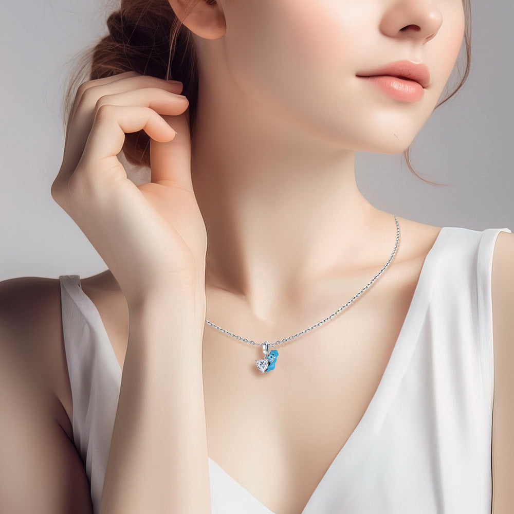 Blue Dripping-Oil Zircon Cute Animal Bead Pendant