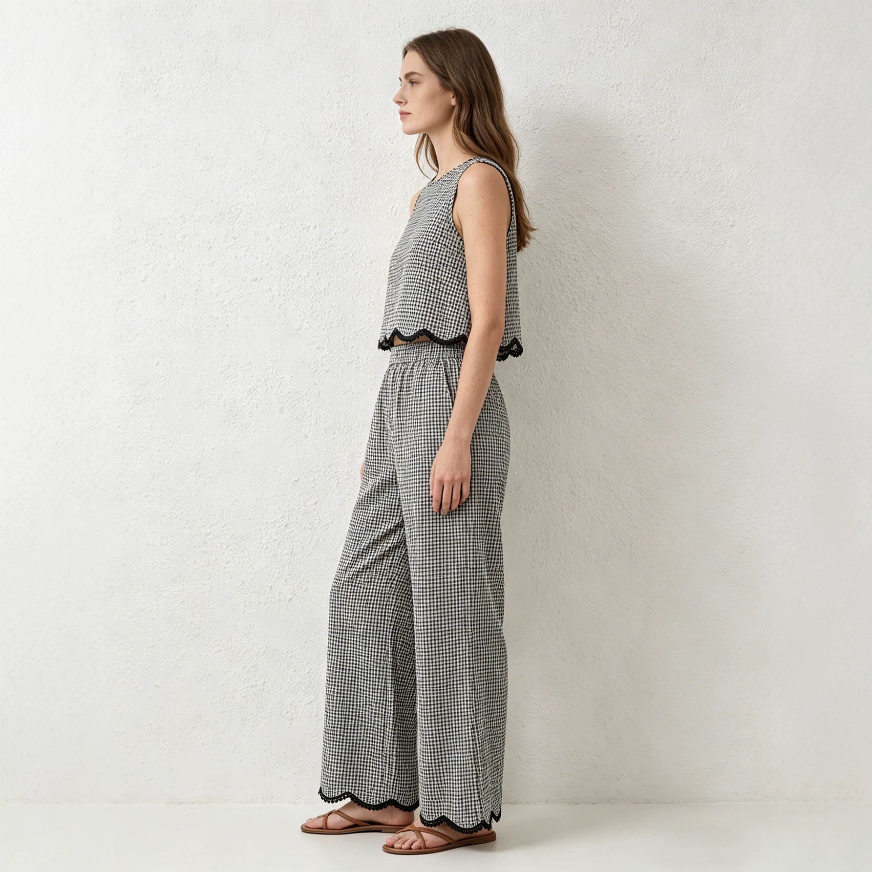 Womens Casual Loose-fit Sleeveless Wide-leg Pants Two-piece Set