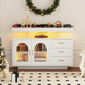 323704705WAA LED Sideboard Buffet Cabinet, 120cm Coffee Bar Cabinet, Drawer Cabinet, Sideboard Living Room, High Gloss Kitchen Cabinet With 16 Color Lights For Dining Room  White