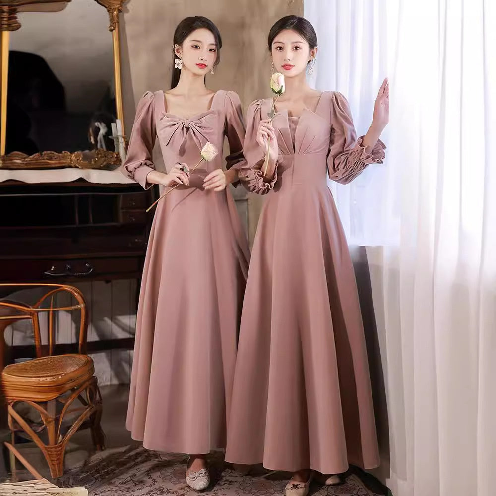 Long-sleeved Velvet Sister-crew Evening Dress For Women