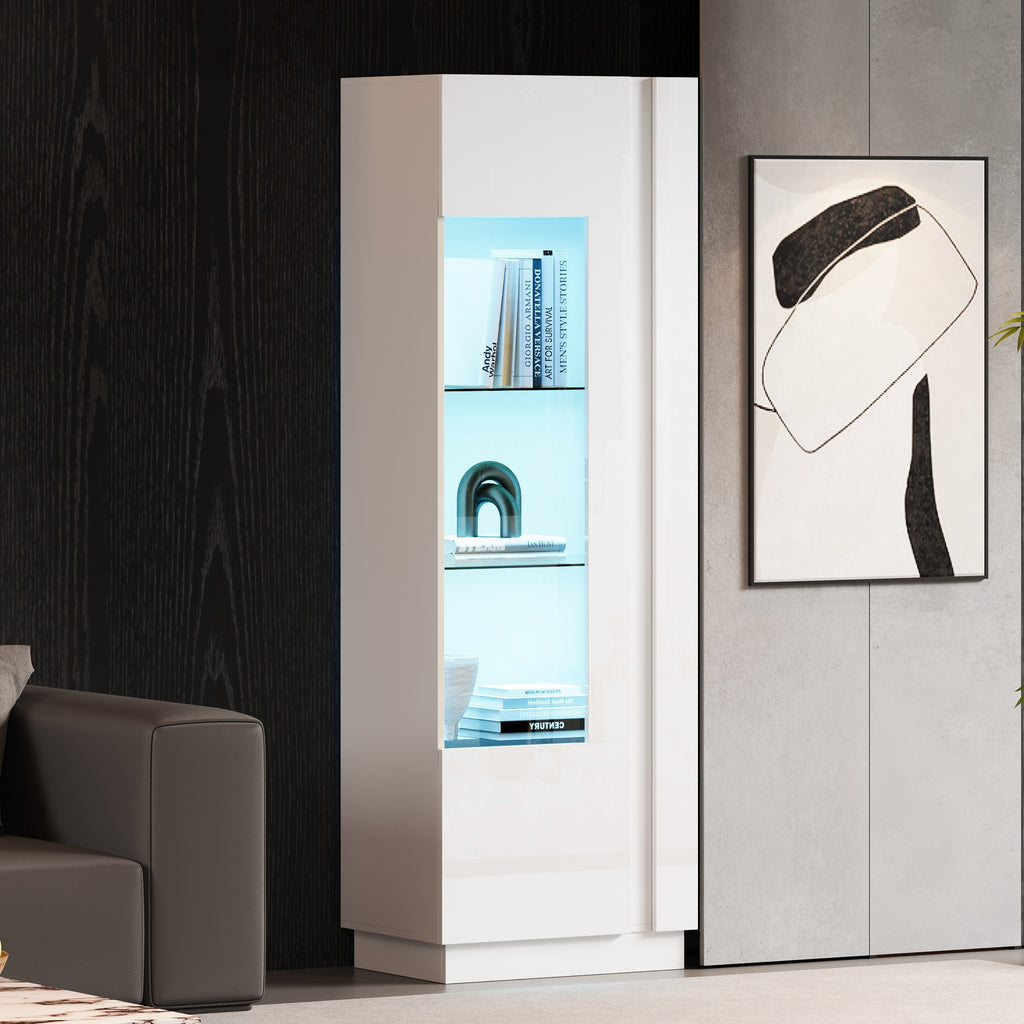 60x40x180cm Cabinet,Acrylic Display Cabinet Door,Display Cabinet High Gloss Storage Cabinet With LED Lighting, 3 Glass Shelves ,Highboard, Storage Cabinet, Tall Cabinet, Sofa Cabinet,White