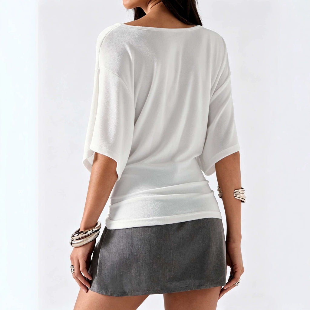 Womens French-style Cross V-Neck Batwing-Sleeve Top