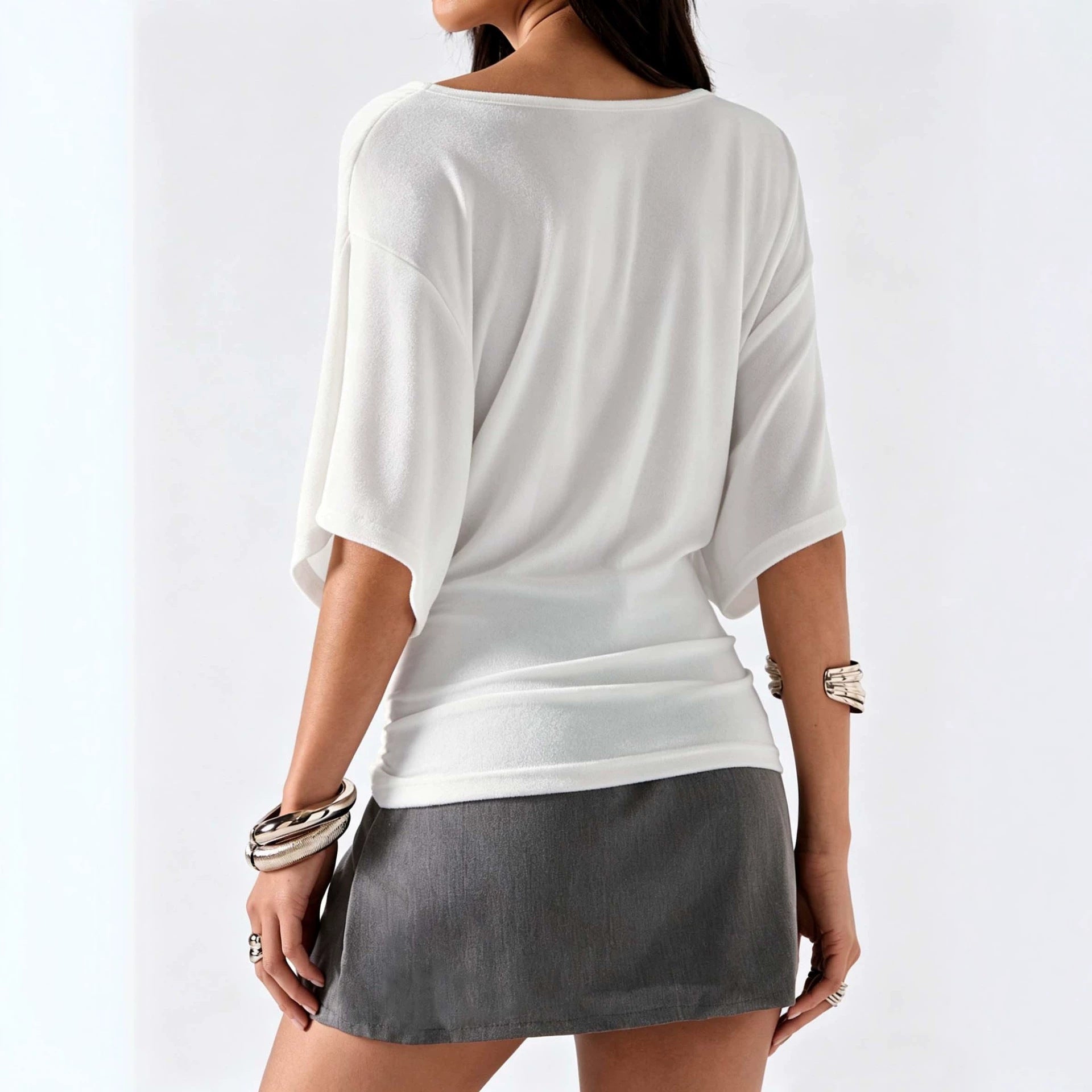 Womens French-style Cross V-Neck Batwing-Sleeve Top