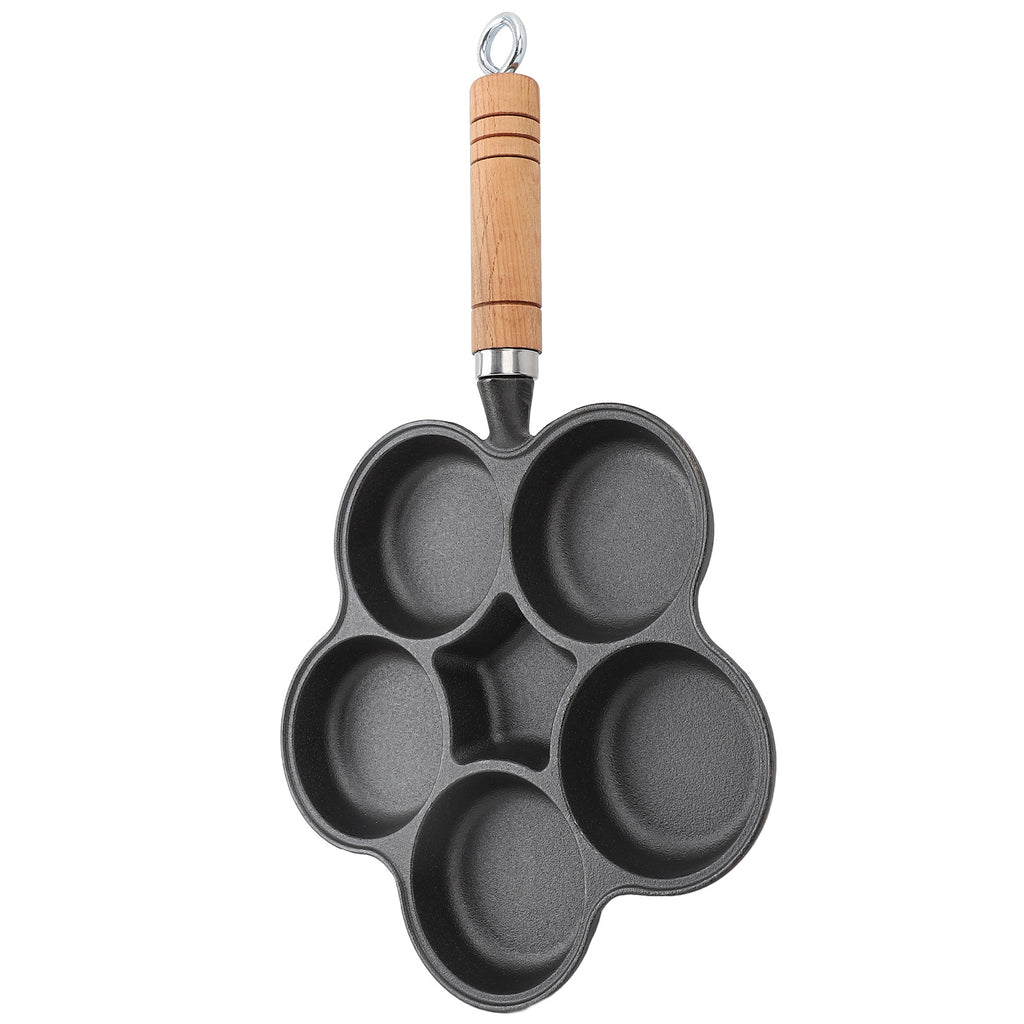 Cast Iron 5 Hole Egg Frying Pan Fast Heating Thick Bottom Heavy Duty Breakfast Pan For Gas Stove Induction Cooker