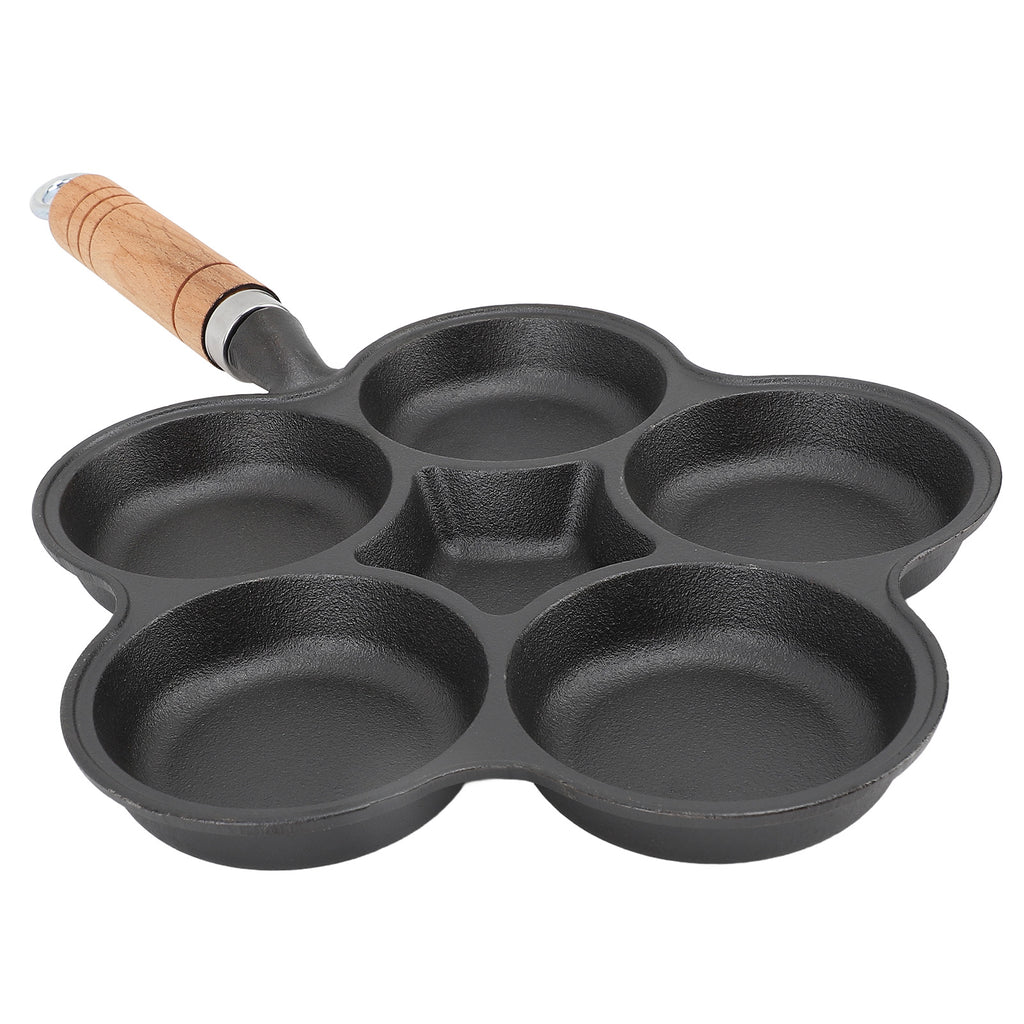 Cast Iron 5 Hole Egg Frying Pan Fast Heating Thick Bottom Heavy Duty Breakfast Pan For Gas Stove Induction Cooker
