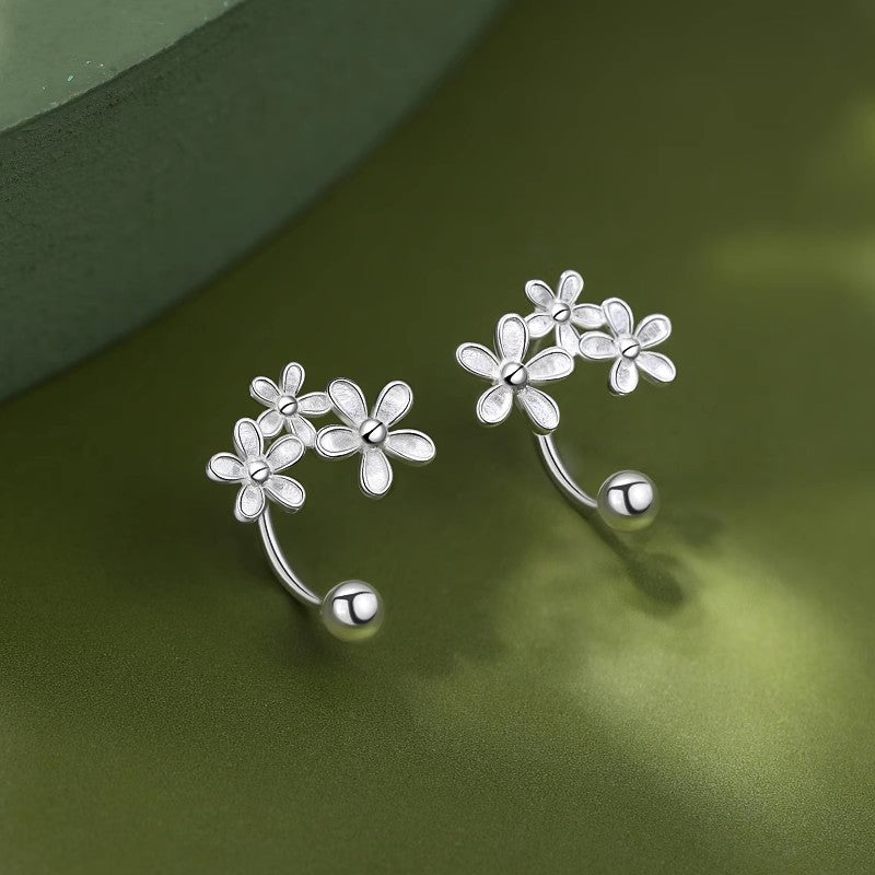 925 Silver Needle Flower Stud Earrings