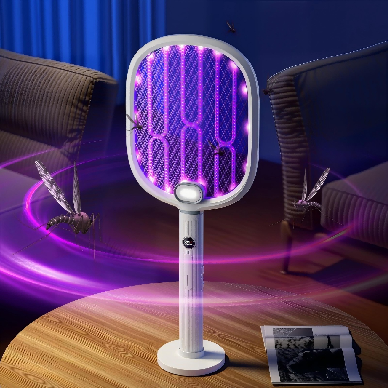 3000V Electric Rechargeable Swatter Mosquito Fly Killer And Bug Zapper Racket UK