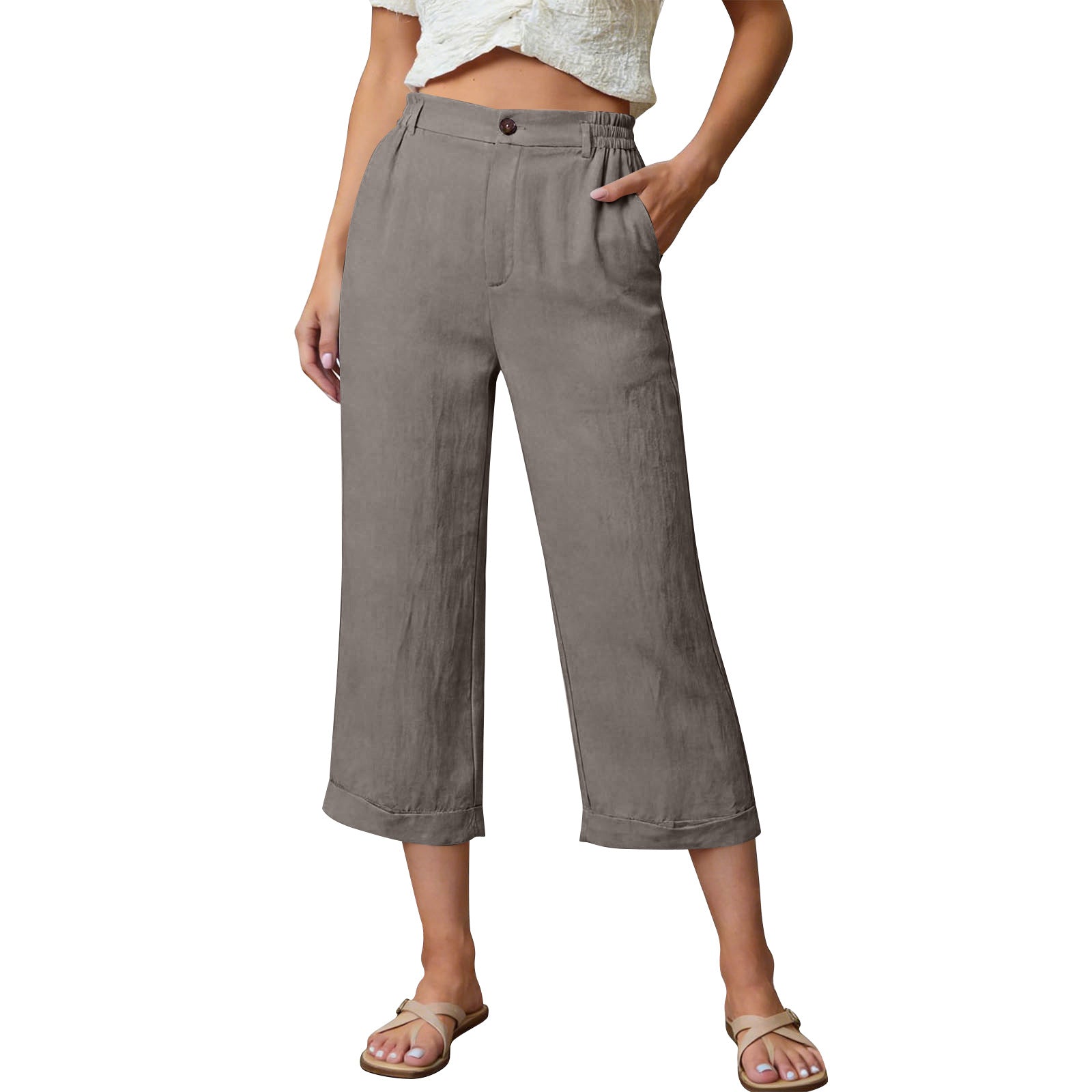 Pocketed Loose-fitting Breathable Summer Capri Pants For Home Wea