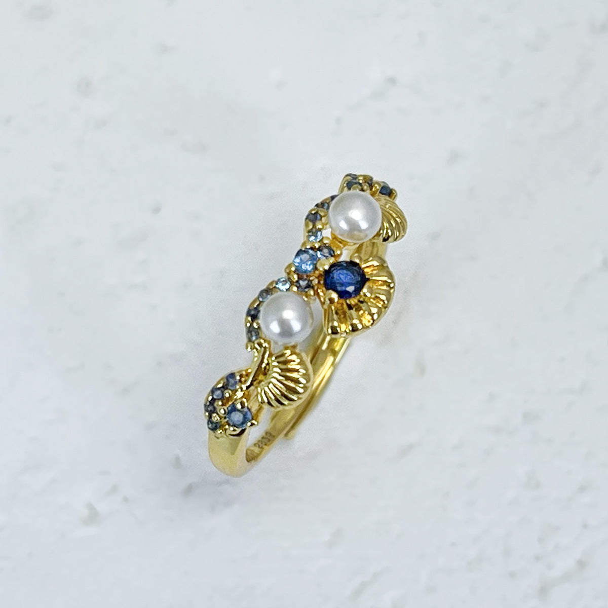 Diamond-encrusted Mother-of-pearl Shell Ring