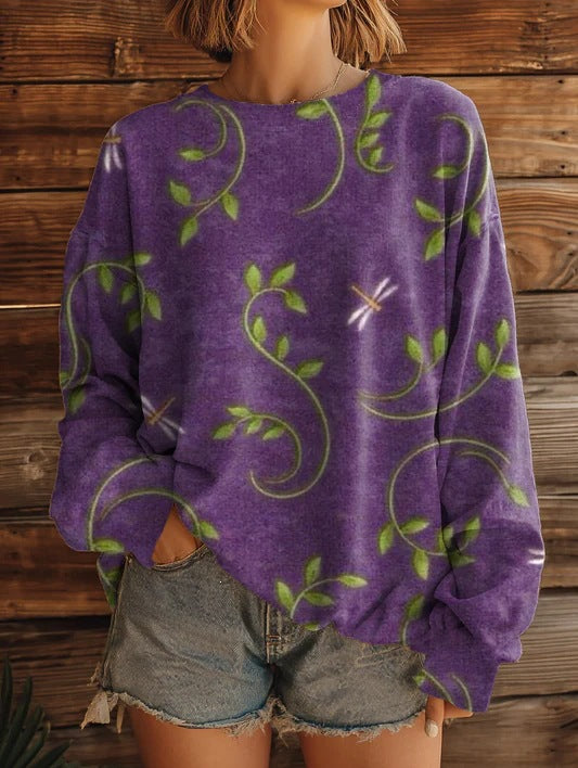 Womens Fashionable, Versatile Printed Crew-neck Sweatshirt