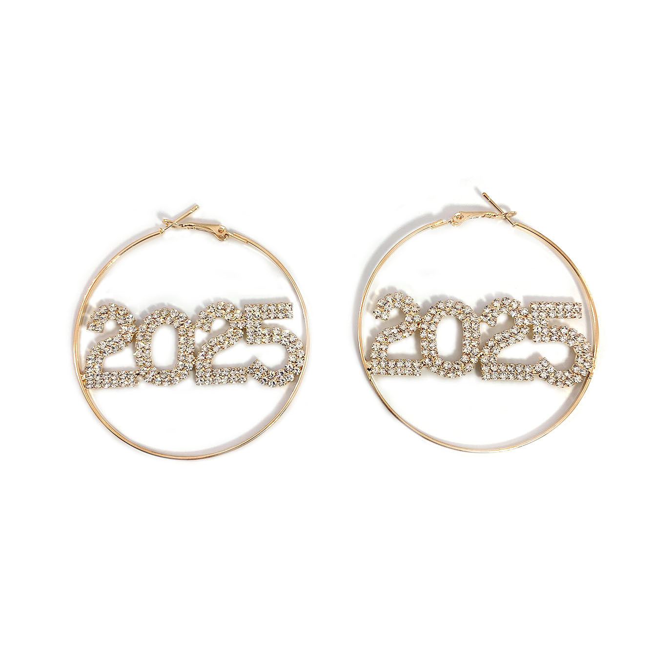 1 Pair Ring Earrings Fashion Full Rhinestone Digital Earrings Copper Material New Year Party Jewelry Accessories