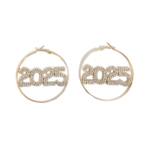 1 Pair Ring Earrings Fashion Full Rhinestone Digital Earrings Copper Material New Year Party Jewelry Accessories
