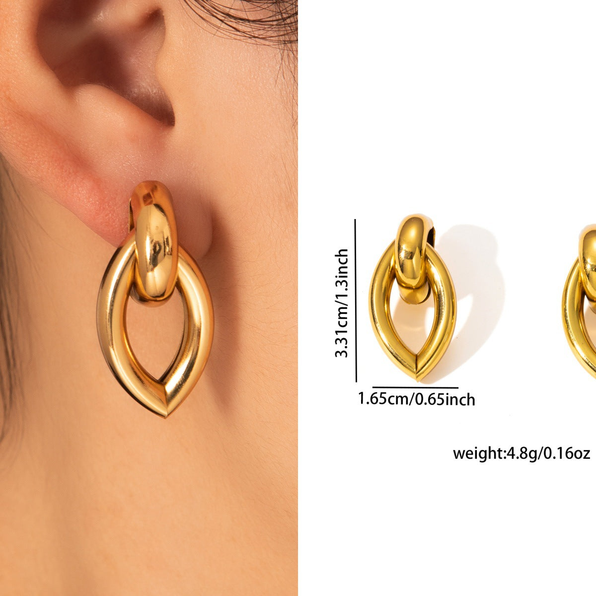 Daily Commute Gold Stainless Steel Earrings, Niche Light Luxury High-End Non-Fading Titanium Steel Ladies Earwear