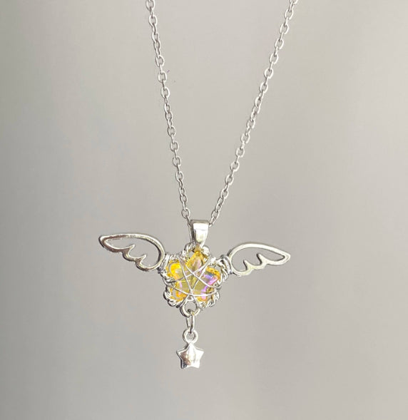 Yellow And Purple Star Angel Wings Necklace Collar Chain