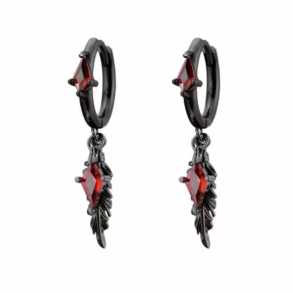 Cool Dark Style Feather Zircon Tiny Huggie Earrings, Niche High-End Minimalist Cold Tone Unisex Personalized Ear Jewelry