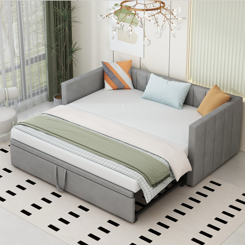Upholstered Pull-out Sofa Bed 90 180 X 200 Cm With Slatted Bases Multifunctional Bed In Skin-friendly Grey Velvet Old SKU LDU00058AAG.