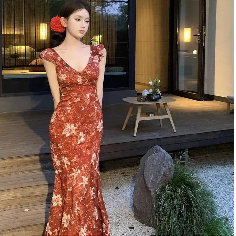 Summers New Slimming Flounce Maxi Dress