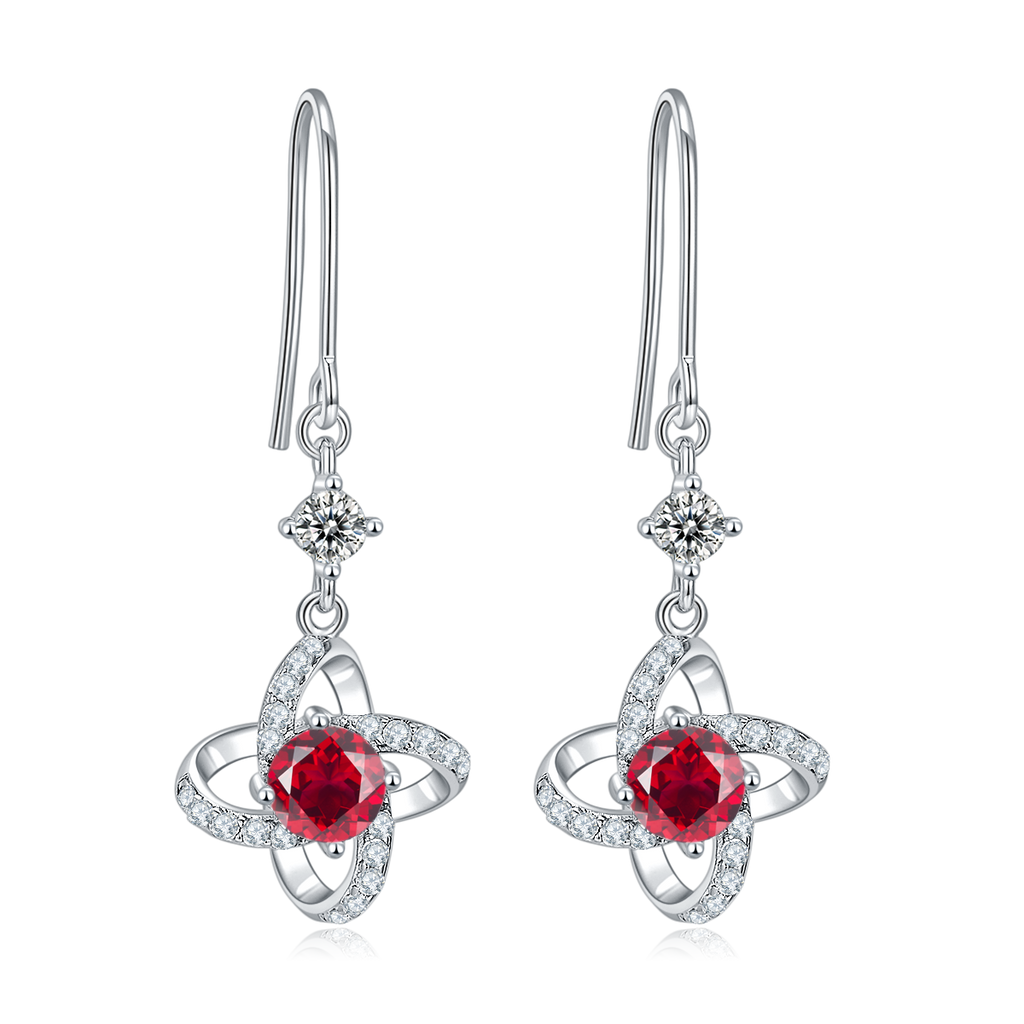 S925 Sterling Silver Clover Dangle Earrings, 0.5ct D-VVS1 Moissanite & Lab-Grown Gemstones, Platinum Plated Hook Earrings For Women With Gift Box