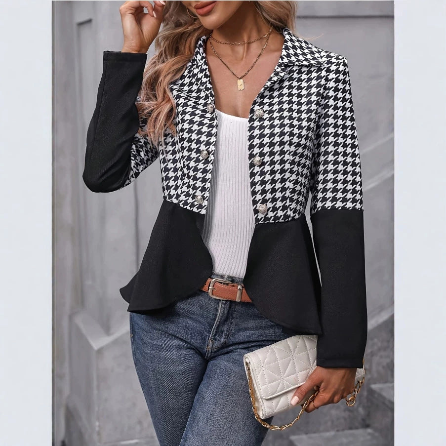 Houndstooth-textured Gradient-button Womens Jacket