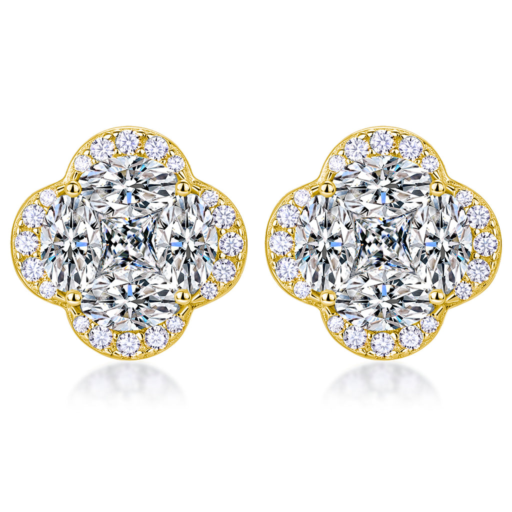 S925 Sterling Silver Four-Leaf Clover Stud Earrings, D-VVS1 Marquise Moissanite Cluster Halo, Platinum Plated 3.6g Women's Jewelry Gift Box