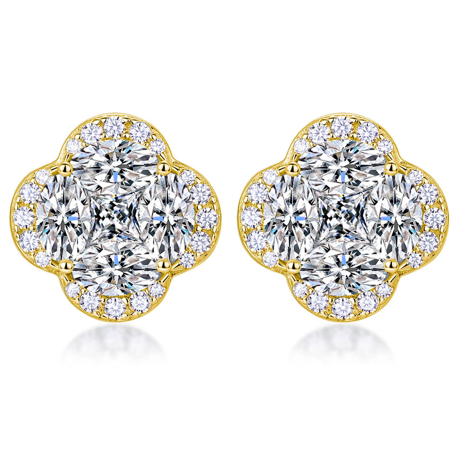 S925 Sterling Silver Four-Leaf Clover Stud Earrings, D-VVS1 Marquise Moissanite Cluster Halo, Platinum Plated 3.6g Women's Jewelry Gift Box
