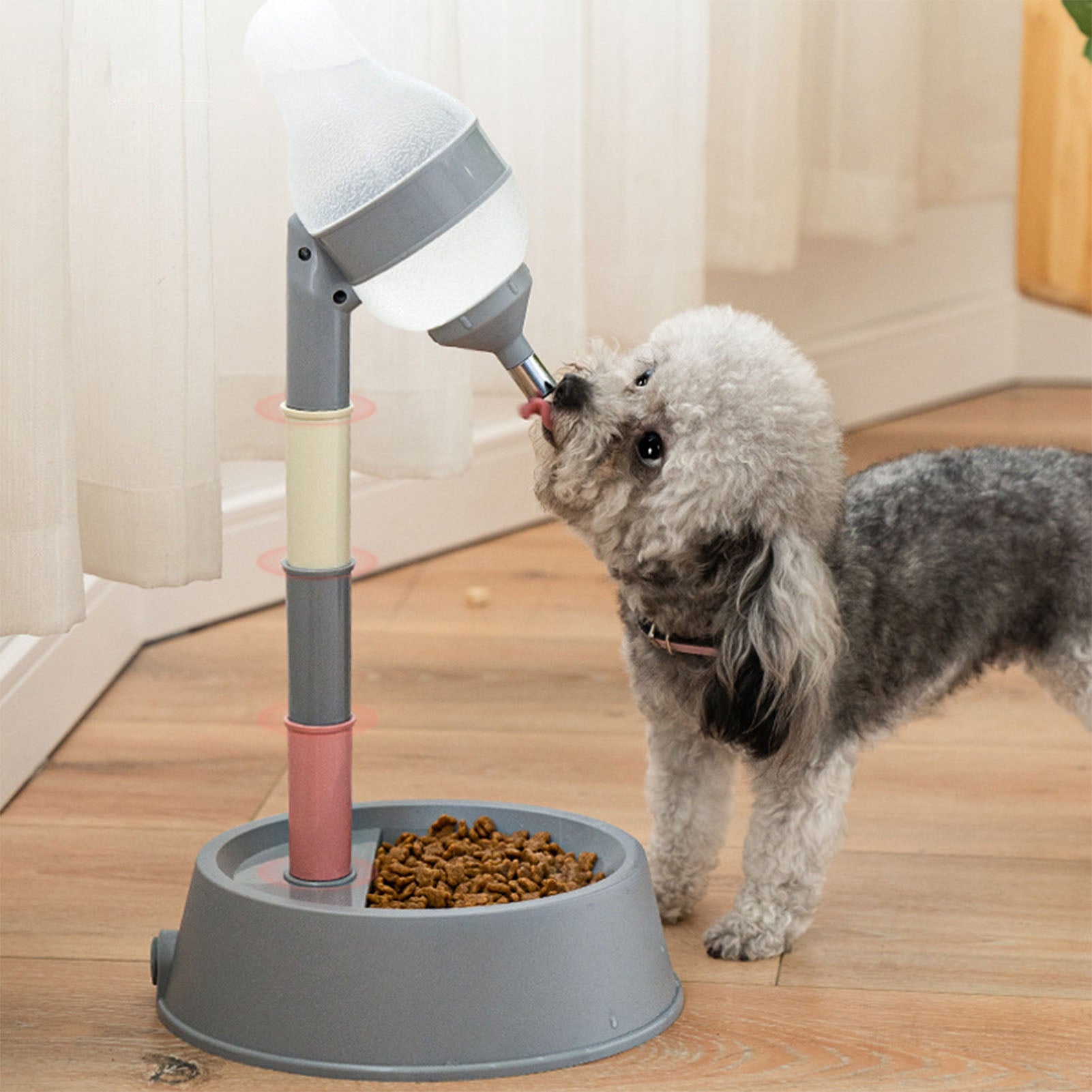 Standing Cat Water Dispenser Multipurpose Adjustable Height Automatic Dog Water Bottle Dispenser For Cats Dogs Pets Deep Gray Bottom