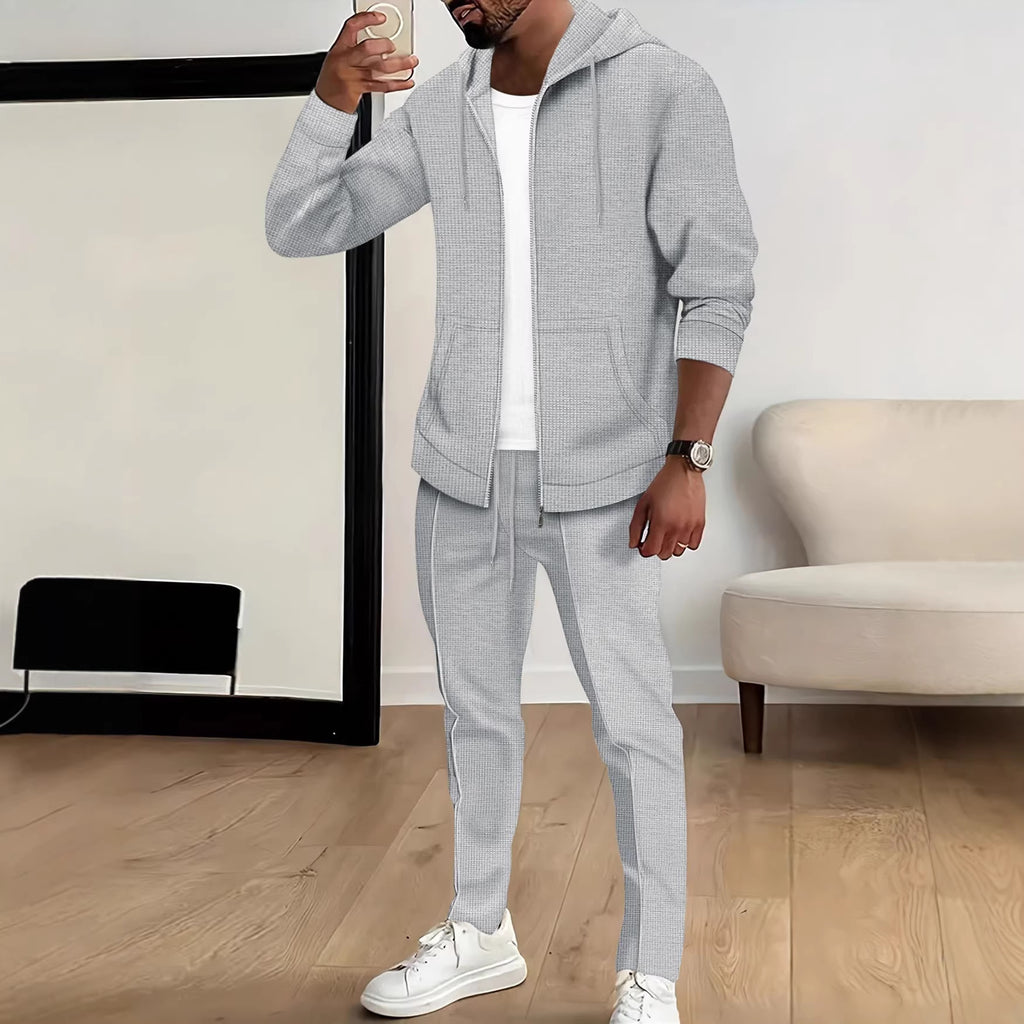 Hooded Zip-up Sweatshirt And Knit Sweatpants Set