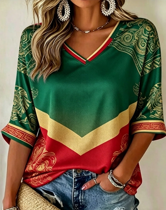 Womens Dropshoulder Vneck Threequarterleeve Top