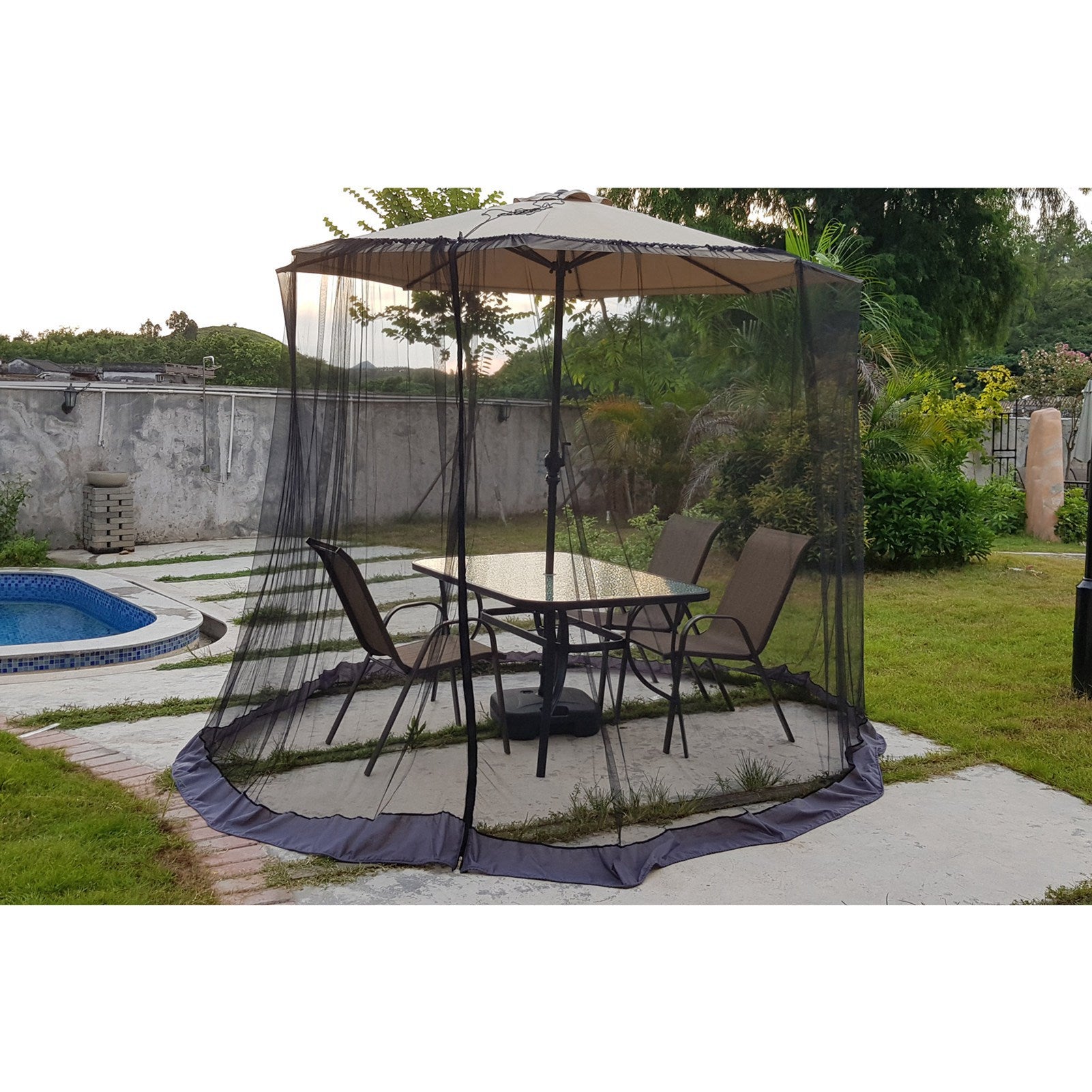 Patio Umbrella Netting 230CM Height Polyester Mesh Parasol Protective Screen Fit 250-300CM Umbrellas