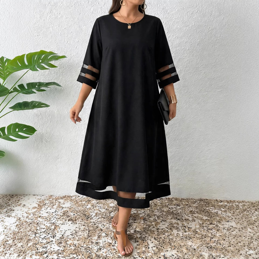A-line Dress With Mesh-sleeve Paneling