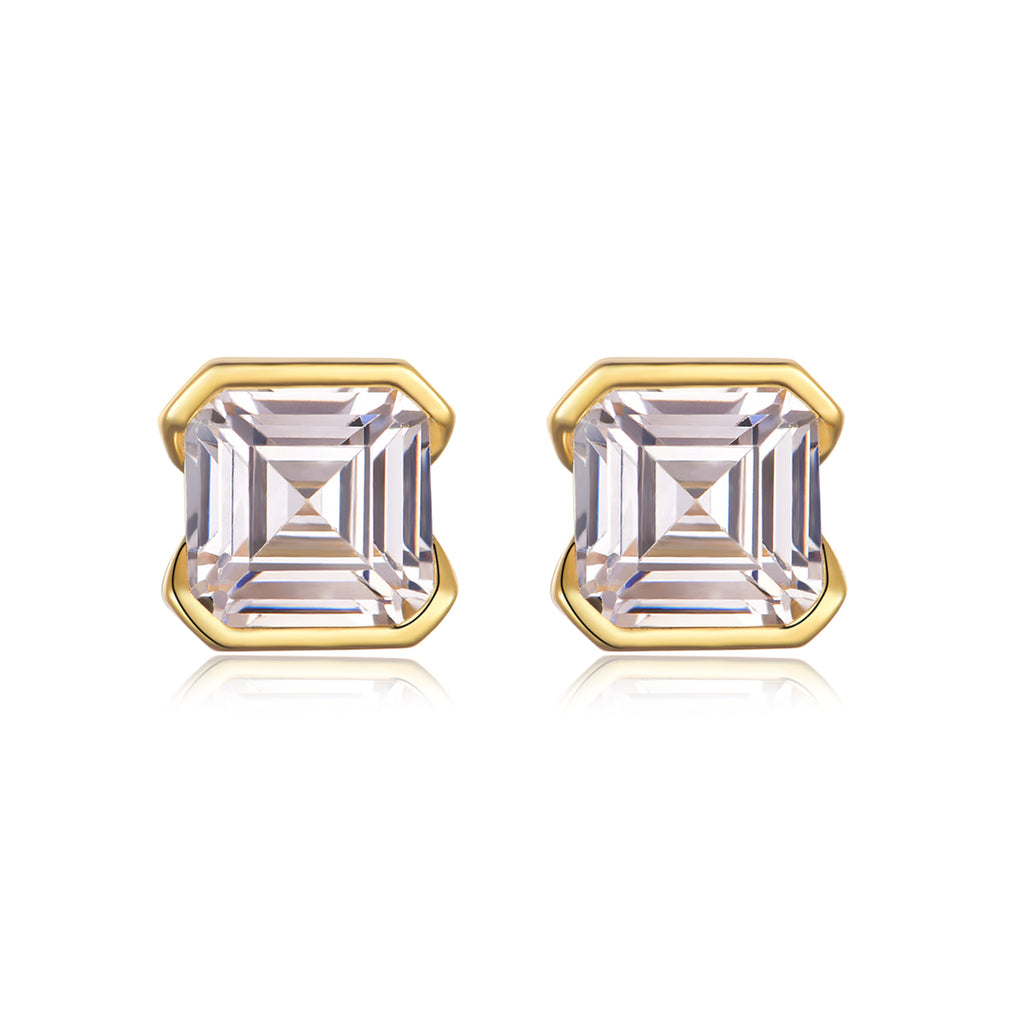 S925 Sterling Silver Asscher Cut Stud Earrings, 6x6mm D-VVS1 Moissanite Half-Bezel Setting, Platinum Plated 2g Women's Jewelry Gift Box