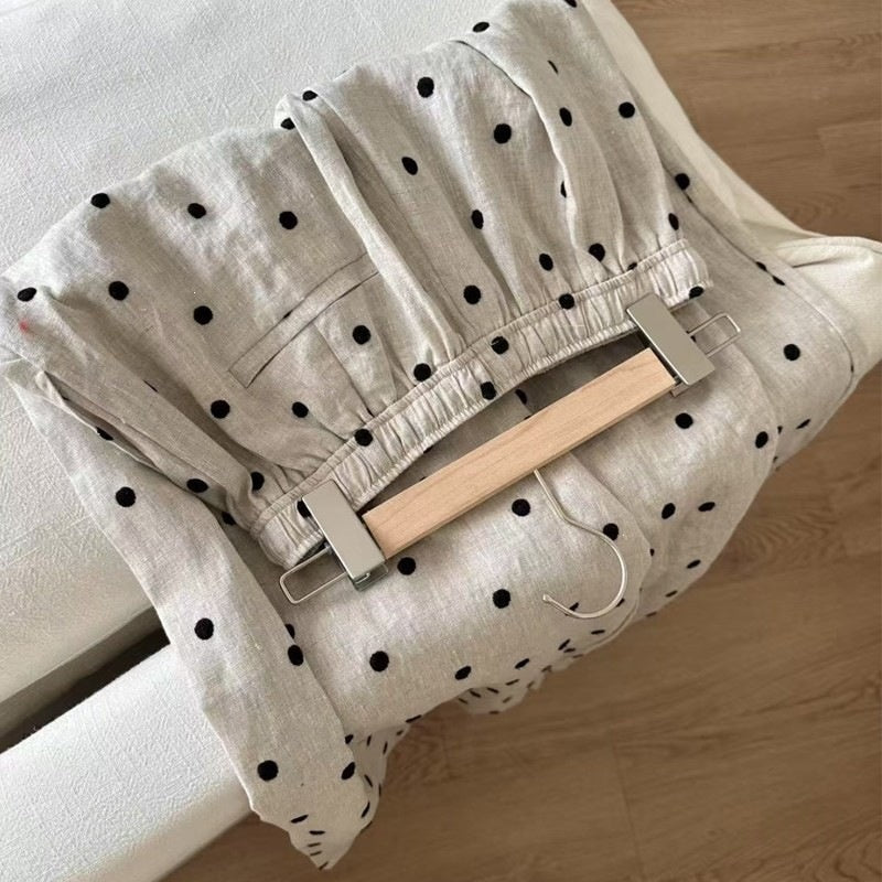 Womens Casual Loose-fit Polka-dot Wide-leg Pants
