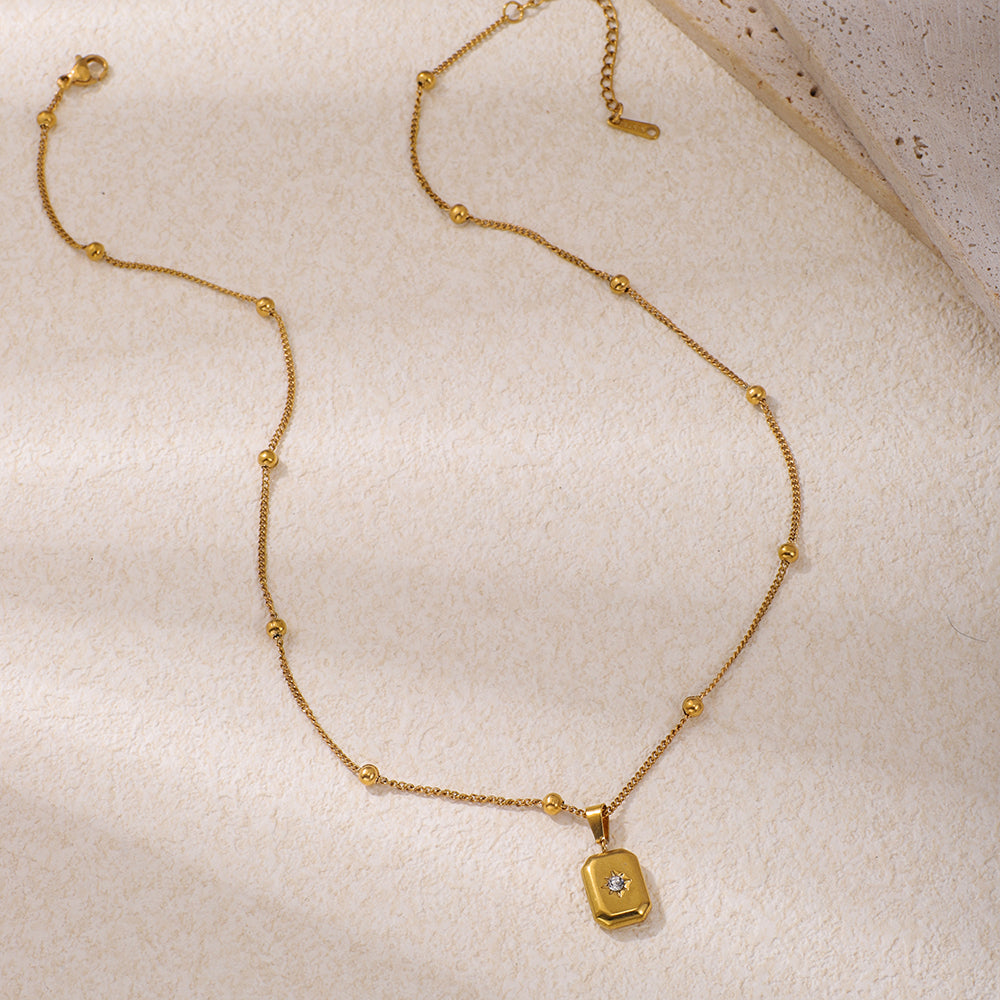 Stainless Steel Inlaid Rhinestone Pendant Necklace