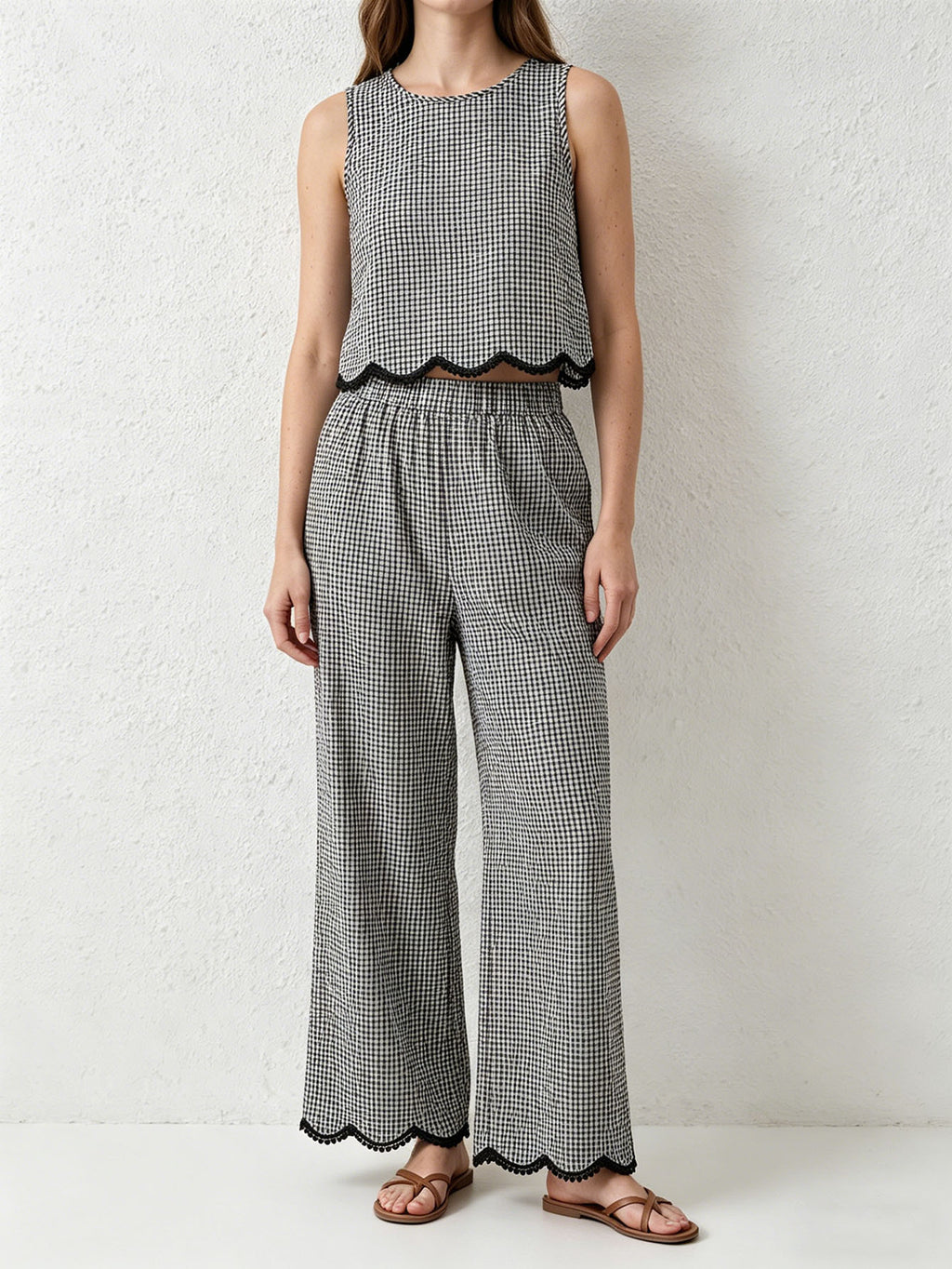 Womens Casual Loose-fit Sleeveless Wide-leg Pants Two-piece Set