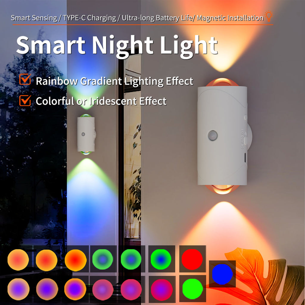 2PCS Motion Sensor Night Light RGB Colors Changing Rechargeable Magnetic Wall Lamp Sconce 3000K 1500mAh Battery For Entryway Hallway Bedroom Black