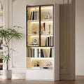 80x34x180cm Display Cabinet, Tall Cabinet With 1 Drawer And Glass Cabinet Doors, Tall Cabinet Glass Display Case With LED And Open Partition, Stand Shelf Cabinet Display Cabinet,Living Room Cabinet Wi