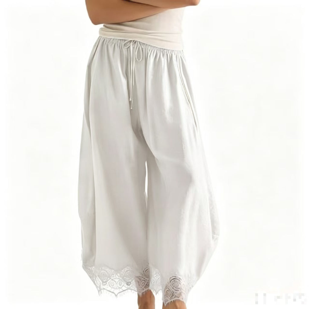 Women's Elastic-waist Lace-panelled Trousers