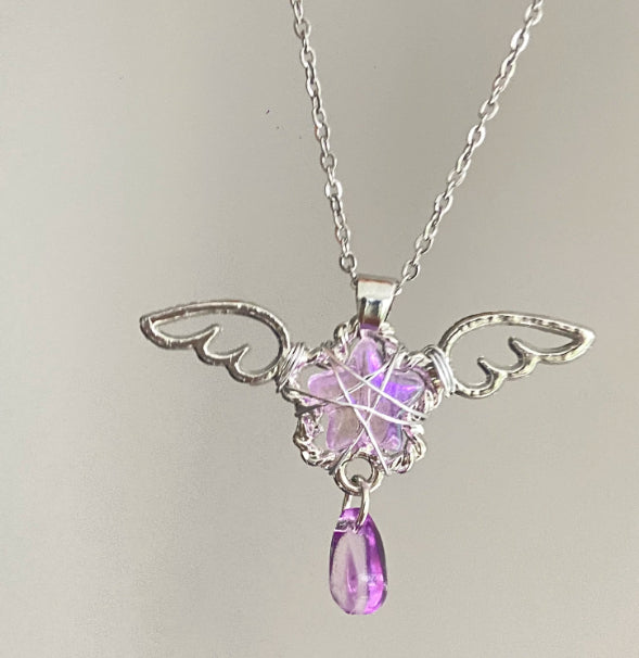 Yellow And Purple Star Angel Wings Necklace Collar Chain
