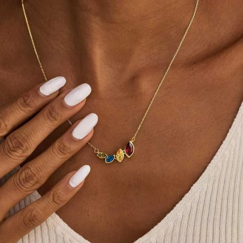 Mother's Day Light Luxury Customized Elliptical Combination Birthday Stone Lock Bone Chain