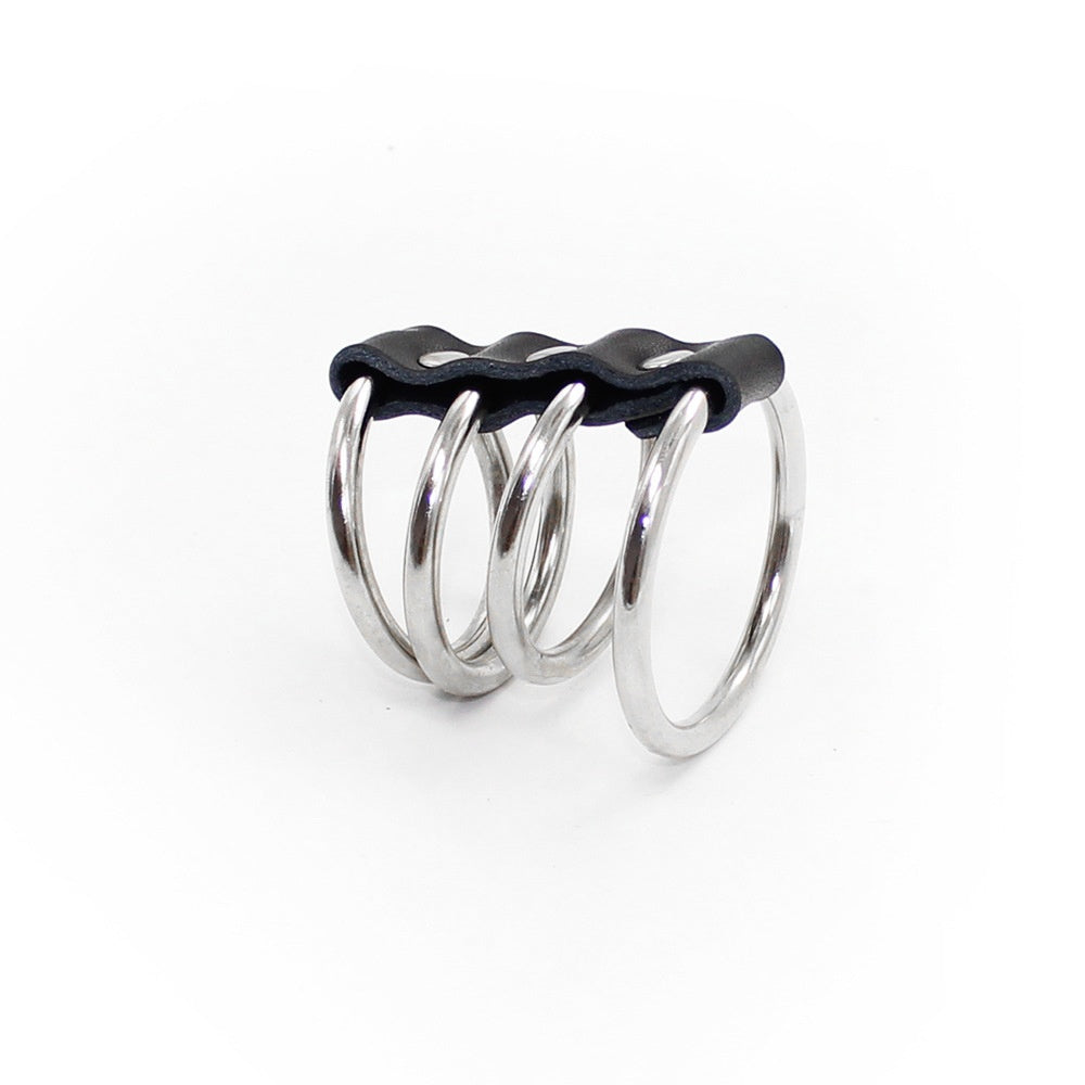 Leather Bondage Set For Men Intimate Extension Ring With Metal Props