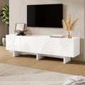 Modern TV Cabinet With 4 Doors And Geometric Arch Pattern, White TV Lowboard With Decorative Relief Fronts And Central Partition, TV Cabinet With Storage Space For Living Room