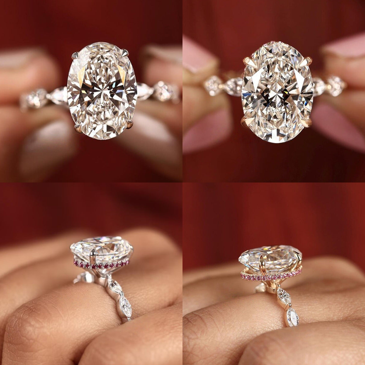 Sparkling Marquise & Oval Ruby High Carbon Diamond Ring For Women, Luxury Unique Designer Jewelry, Gold Plated Red Corundum Statement Ring