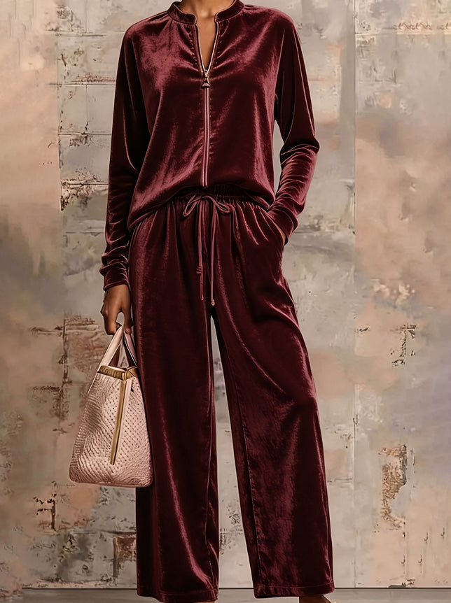 European And American Zipper-up Casual Suit Set