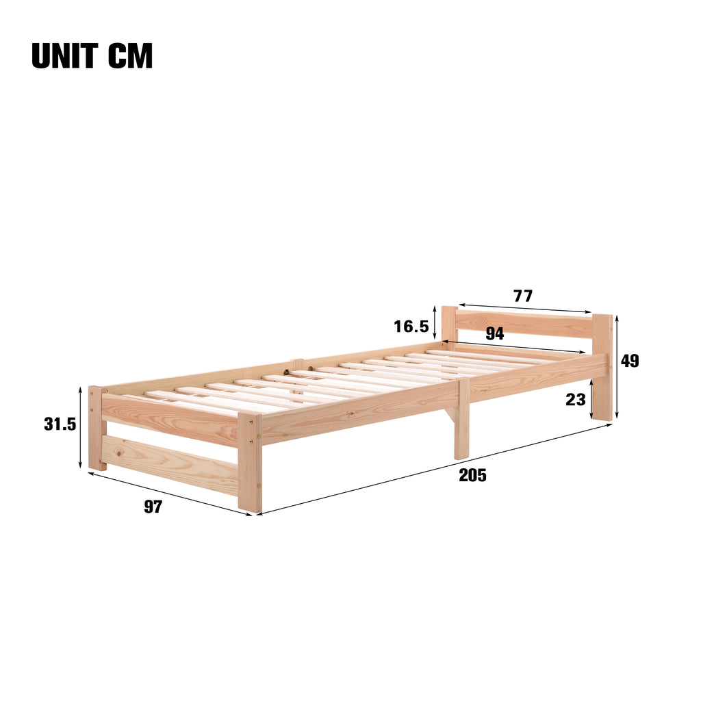 Solide Massivholzbett Futonbett Massivholz Natur Bett Aus Mit Kopfteil Und Lattenrost , Natur 200x90cm