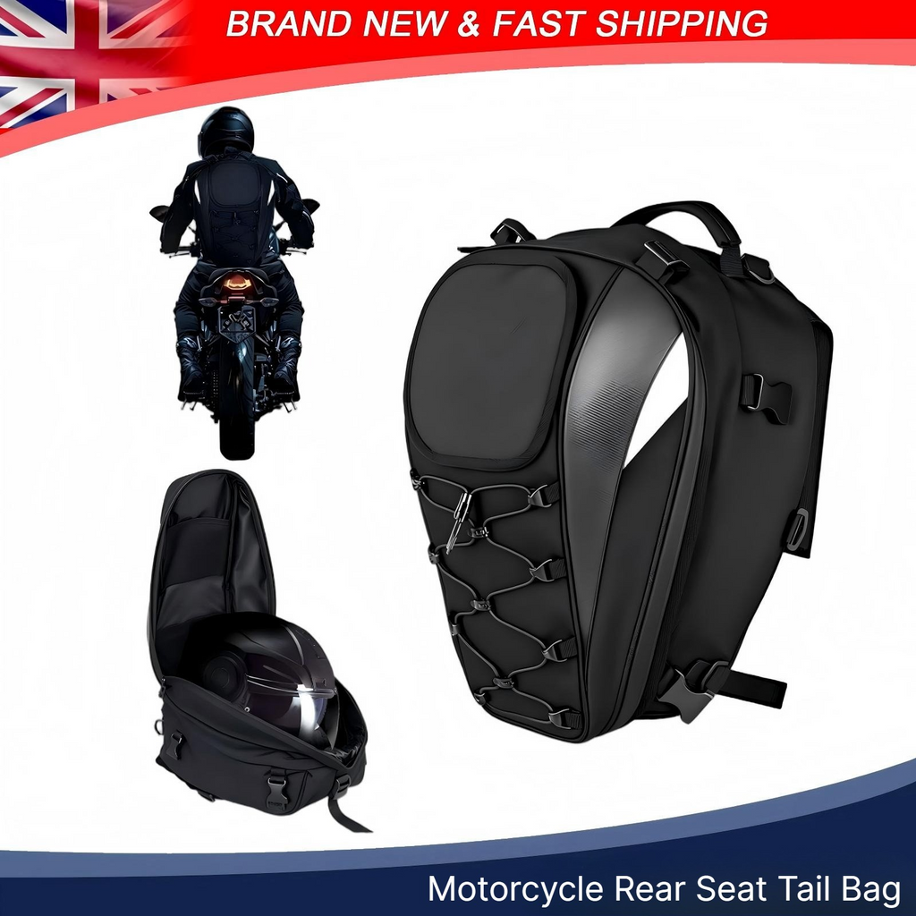 Motorcycle Rear Seat Tail Bag Motorbike Luggage Helmet Storage Backpack Grey
