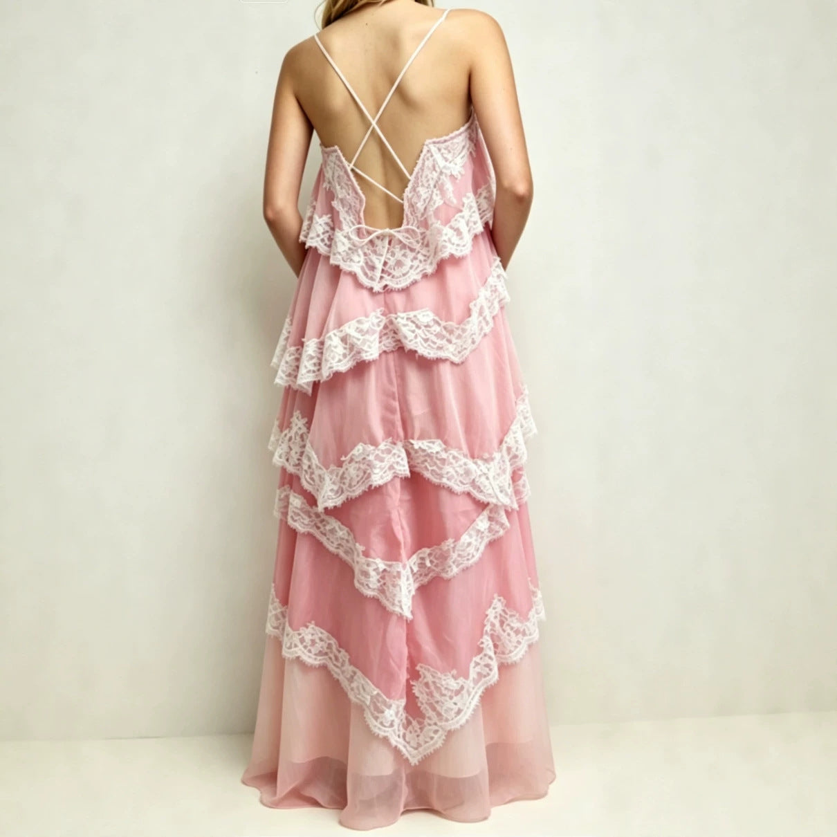 Women's Vintage Lace Ombre Strap Maxi Dress